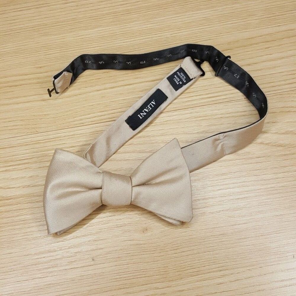 ALFANI Mens Bow Tie Tan Champagne Textured Adjustable Pre-Tied